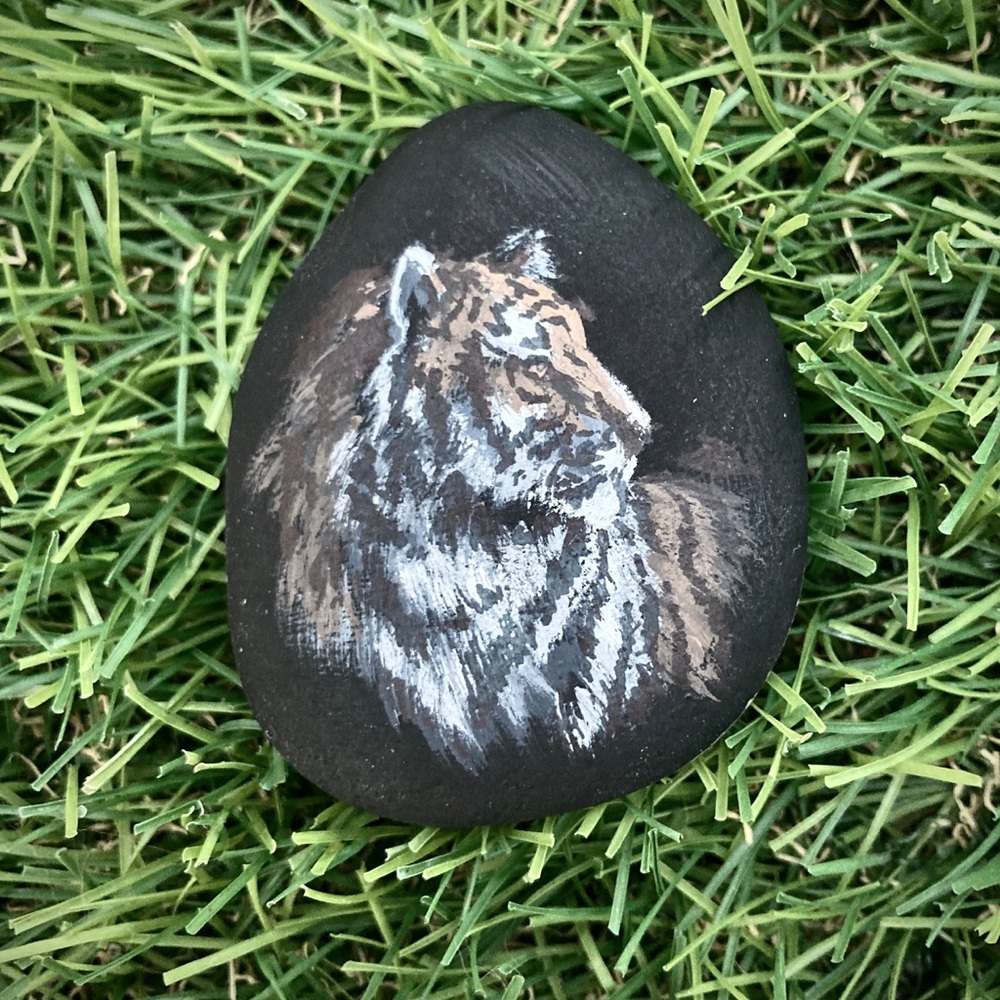 Tiger Profile Hand Painted River Rock 2”